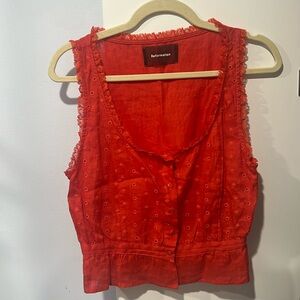 Reformation Linen Tank with Button Down Detail + Lace Trim